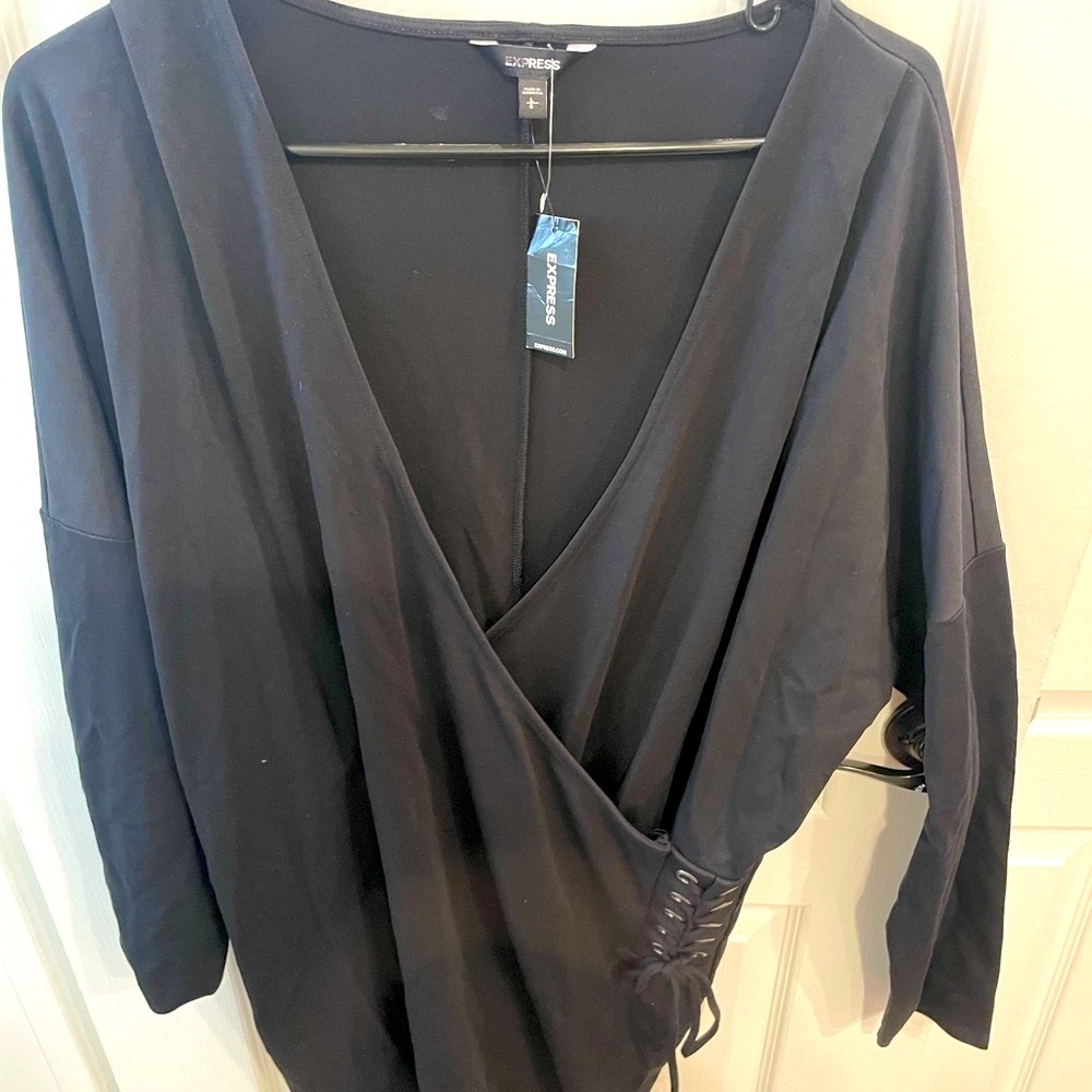 Express Black Dress with Lace-Up Accent